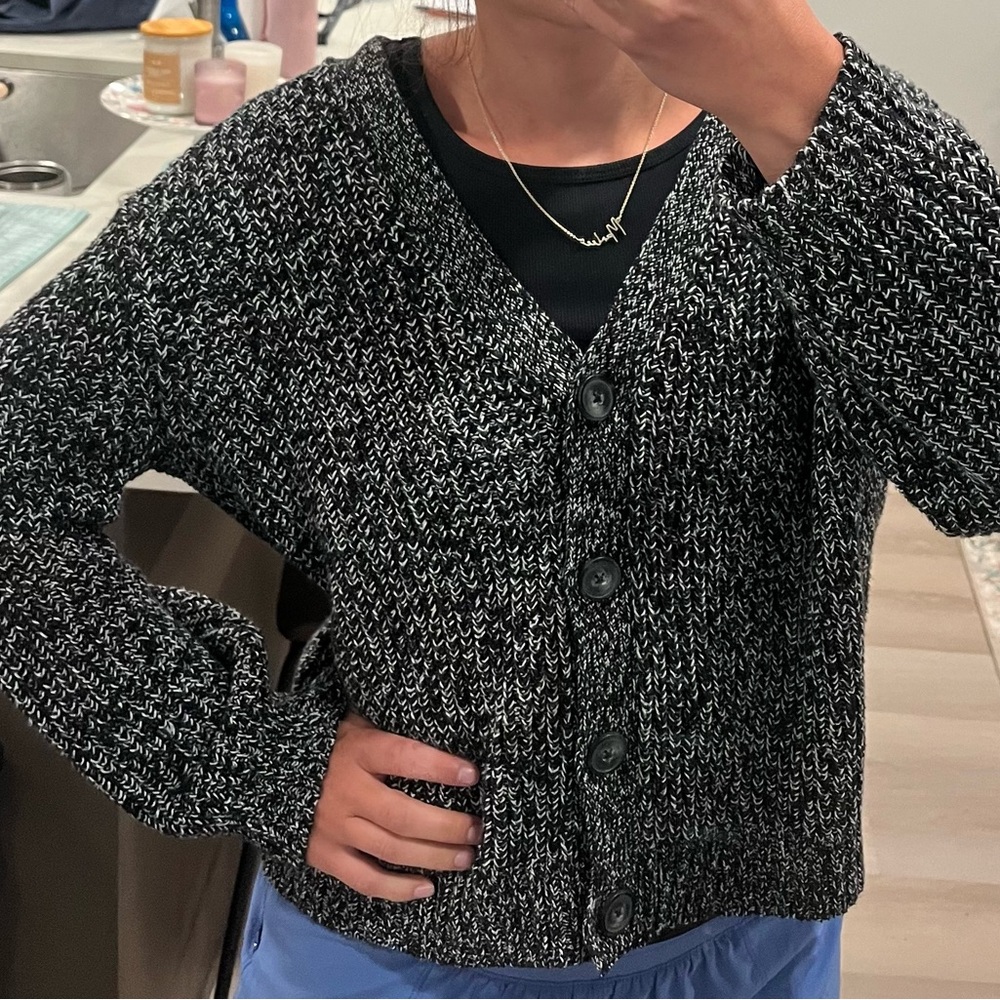 Women's Black and White Knit Cardigan Sweater